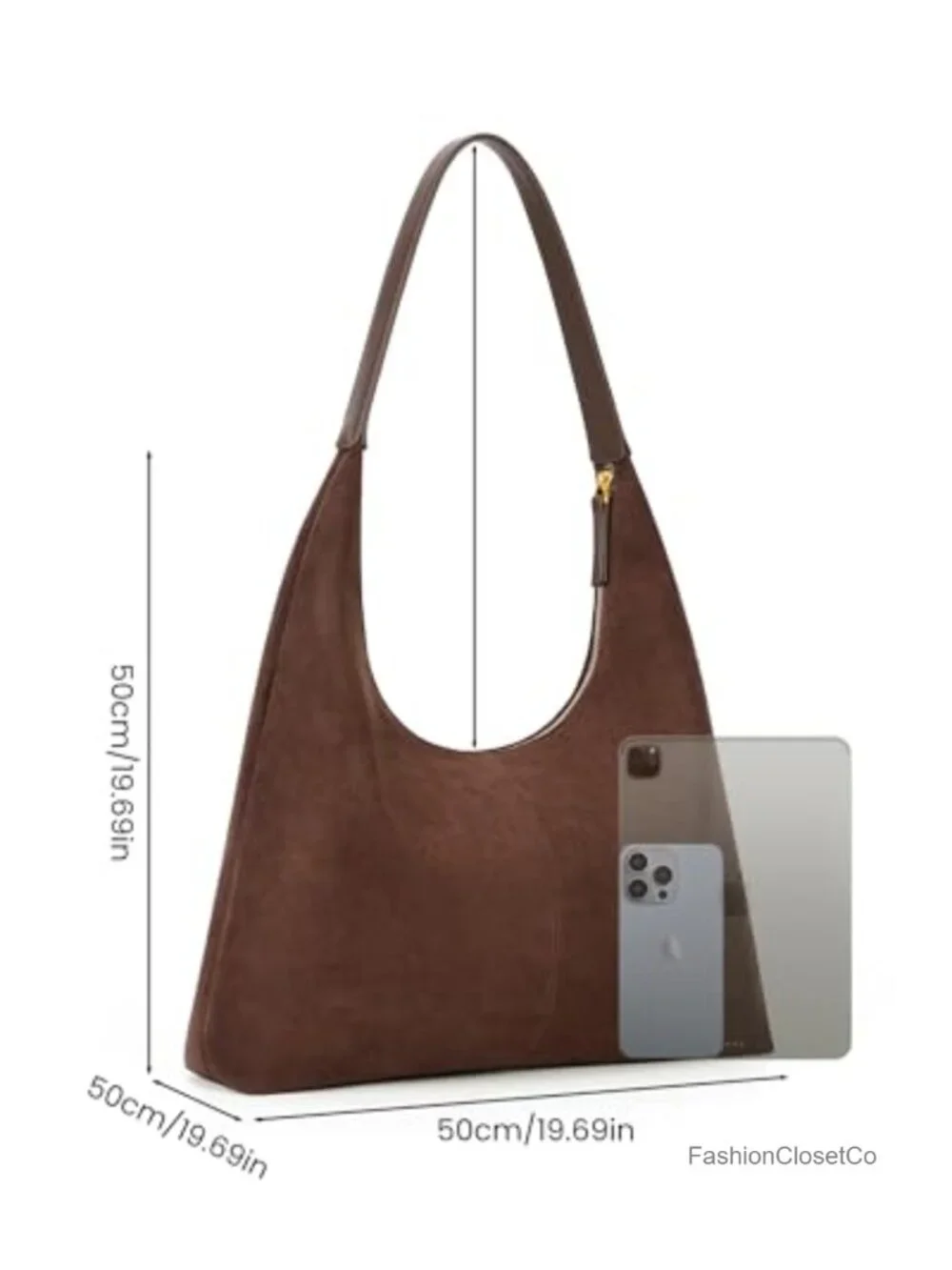 Faux Suede Hobo Tote Bag with Magnetic Flap Shoulder Strap
